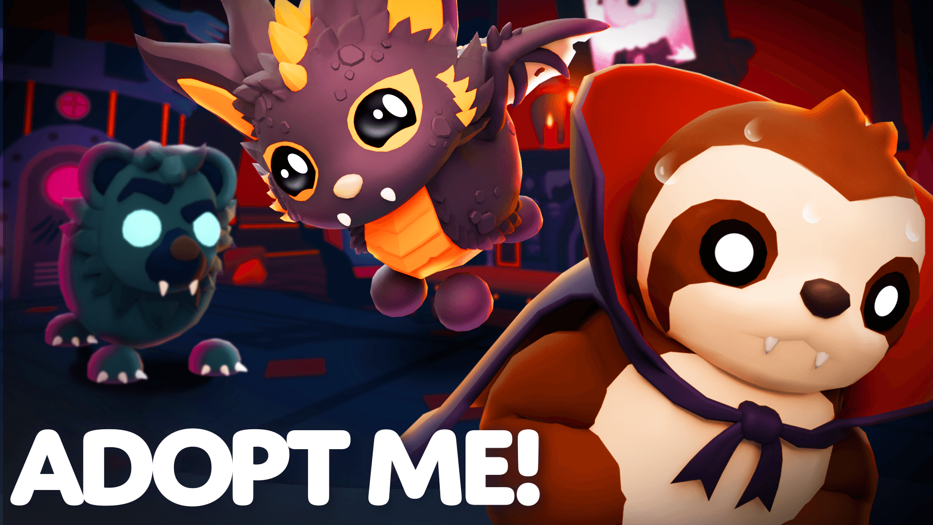 Adopt Me Halloween 2026 seasonal event artwork Adopt Me Halloween 2026 promotional artwork featuring seasonal pets during the Halloween event