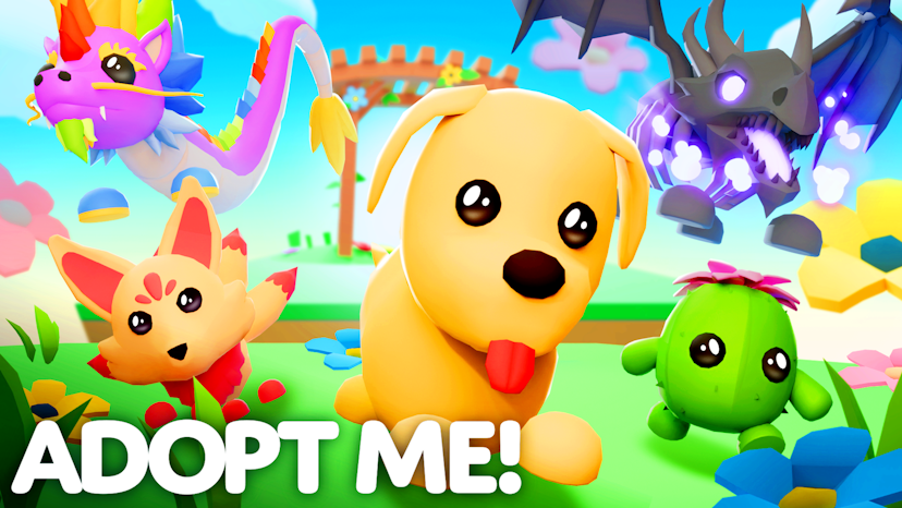 Adopt Me Dog, Cactus Friend, Kitsune, Shadow Dragon, and the Rainbow Dragon welcome you to the Garden Hop egg event in Adopt Me! 
